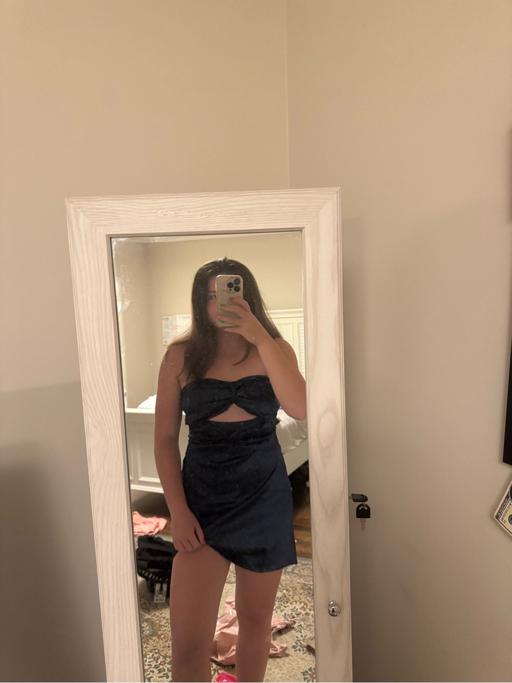 Strapless Navy Cutout Mini Dress with Tie Front